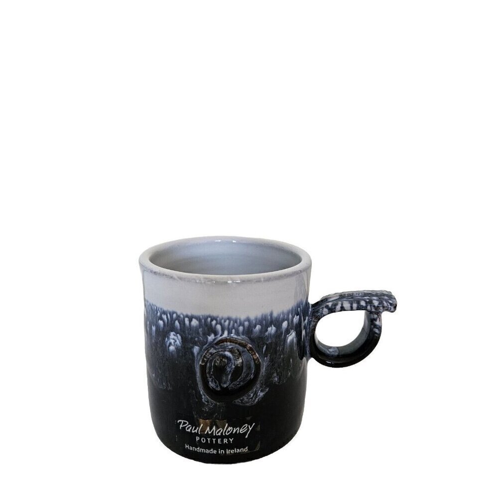 Paul Maloney Pottery Handmade in Ireland Swirl Glazed White Indigo Coffee Mug